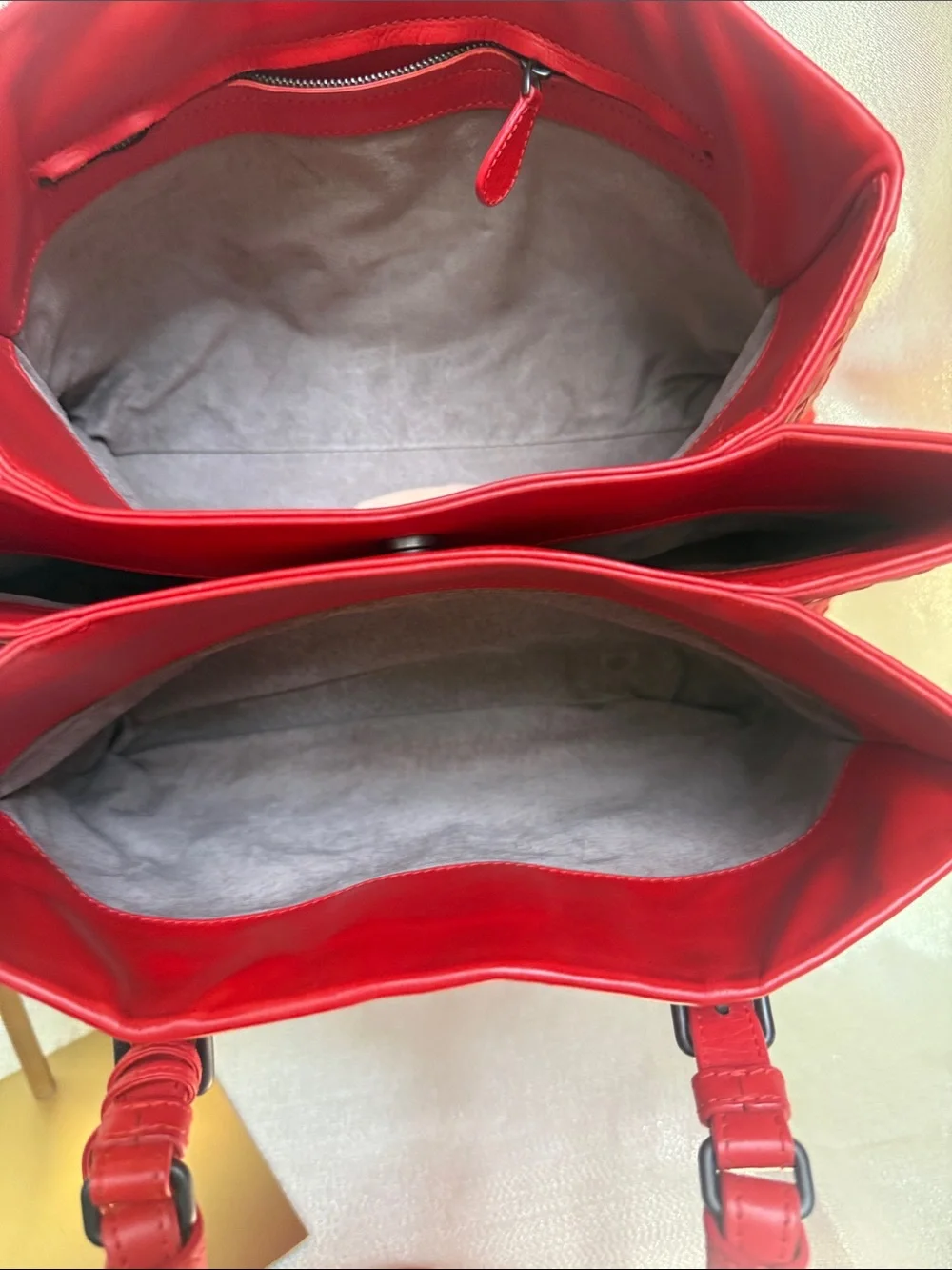 Bottega Veneta Red Intacciato Nappa Leather Roma Bag